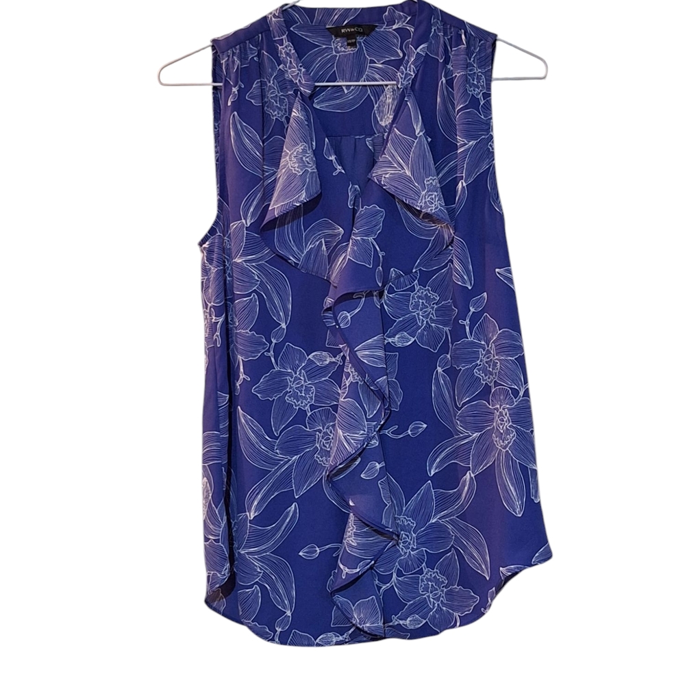 RW&CO. Blue Ruffled Sleeveless Blouse